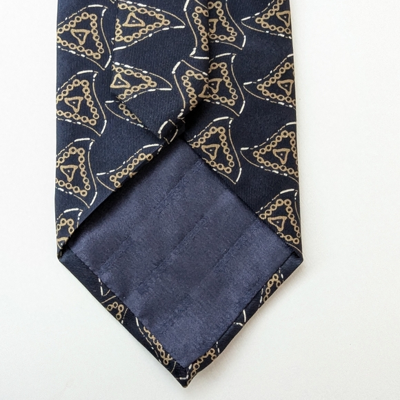 Giorgio Armani Gravatte Silk Elegant Blue and Gold Men's Tie - Picture 4 of 10